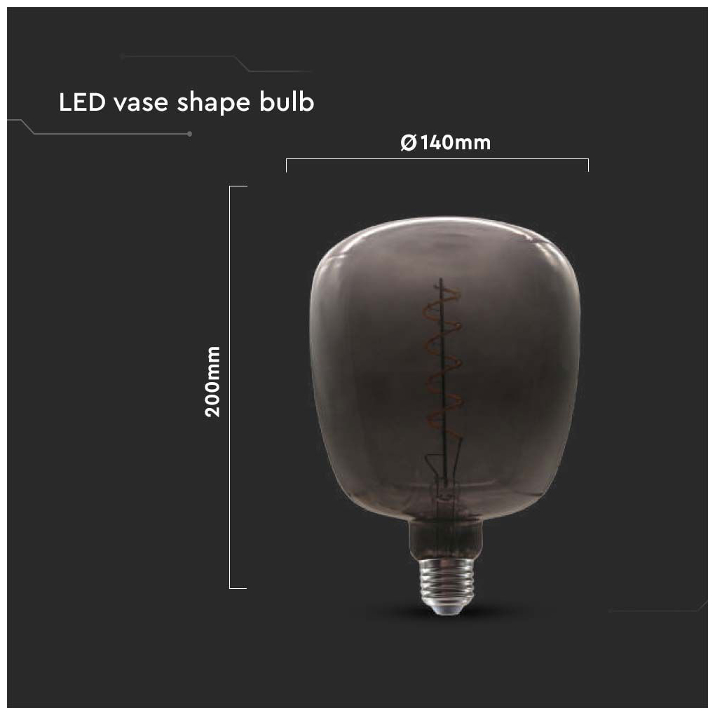 V-TAC Λαμπα LED Filament E27 4W 230V 300° IP20 VASE SHAPE Μαύρο Γυαλί 8056