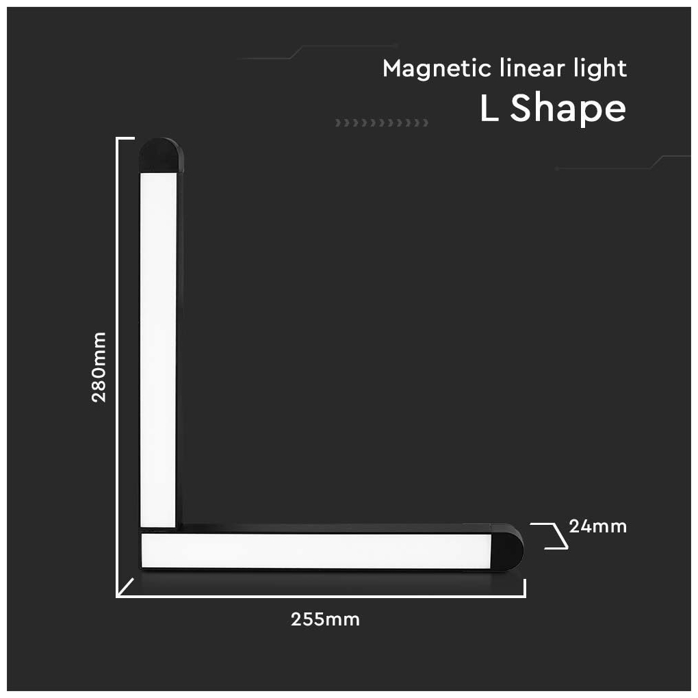 V-TAC Μαγνητικό Φωτιστικό Ράγας LED 48V DC 25W 2850lm 82° IP20 Σχήμα L Ultra Thin Ζεστό Λευκό Μαύρο Σώμα 10267