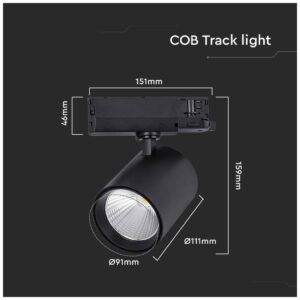 V-TAC Μαγνητικό Φωτιστικό Ράγας Σποτ LED COB 230V 35W 3000lm 30° IP20 Φυσικό Λευκό Μαύρο Σώμα 10281