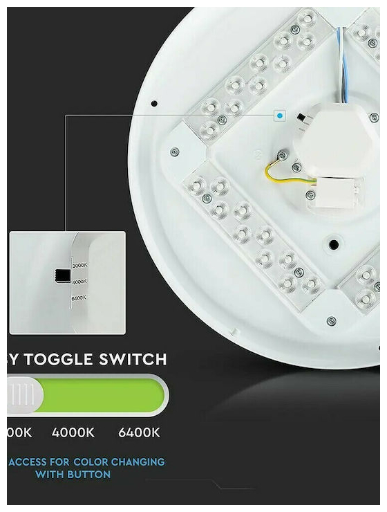 V-TAC Πλαφονιέρα Οροφής LED 36W 230V 360° 3900lm IP20 Ø500x80mm Στρογγυλή Starry Cover με Διακόπτη Εναλλαγής Χρωμάτων CCT 3σε1 217608