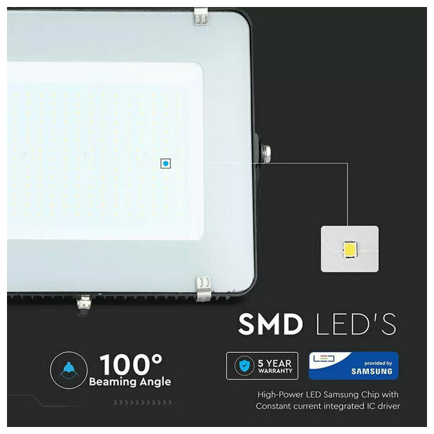 V-TAC Προβολέας LED Samsung chip 200W Ψυχρό λευκό 6500K μαύρο σώμα 21419