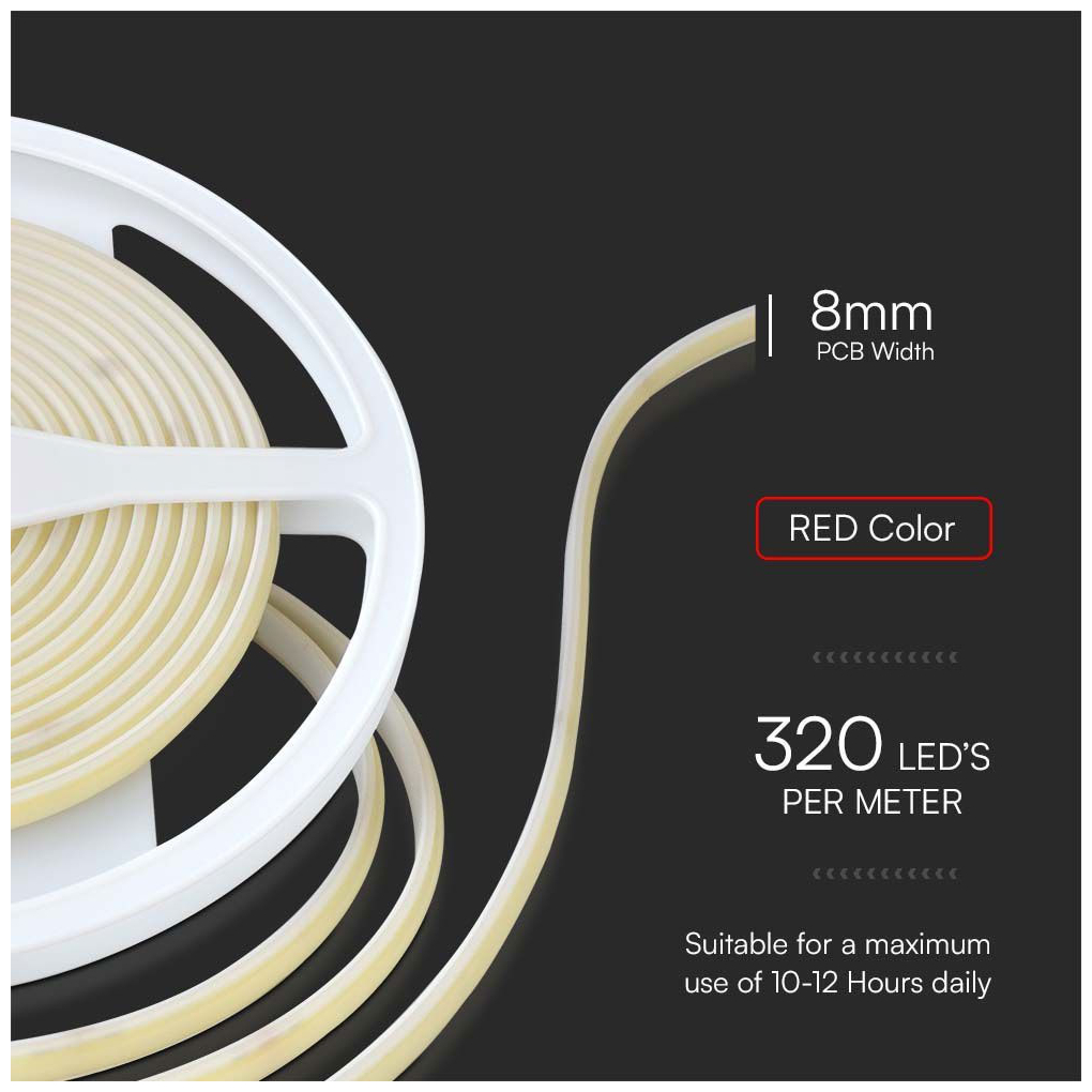V-TAC Ταινία LED COB 24V DC 10W 840lm 320LEDs/m 120° IP67 Κόκκινη 23141 (5 μέτρα)