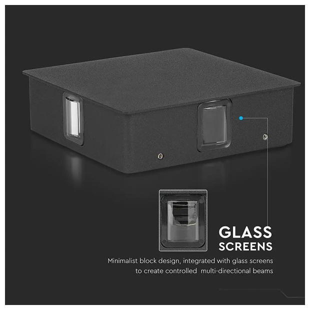 V-TAC Φωτιστικό LED Aπλίκα Τοίχου 4W 230V 360° 428lm IP65 Τετράγωνο Μαύρο Σώμα Ζεστό Λευκό 218211