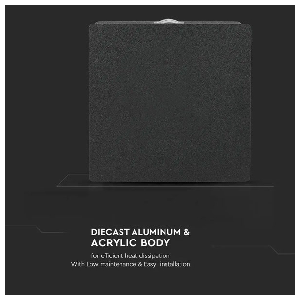 V-TAC Φωτιστικό LED Aπλίκα Τοίχου 4W 230V 360° 428lm IP65 Τετράγωνο Μαύρο Σώμα Ζεστό Λευκό 218211