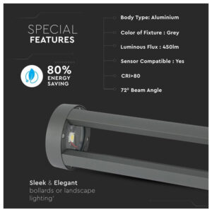 V-TAC Φωτιστικό Αδιάβροχο LED COB 10W 450lm 80cm IP65 Ζεστό Λευκό Γκρι Σώμα 218328