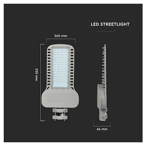 V-TAC Φωτιστικό Δρόμου LED SLIM 100W 120° 13500lm Samsung Chip Ψυχρό Λευκό Γκρι Σώμα IP65 21961