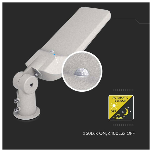 Φωτιστικό Δρόμου LED SLIM 30W 100° 3000lm IP65 Samsung Chip με Αισθητήρα Μέρας-Νύχτας Ψυχρό Λευκό Γκρι Σώμα 20431