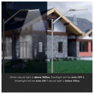 V-TAC Φωτιστικό Δρόμου LED SLIM 50W 100° 5000lm IP65 Samsung Chip με Αισθητήρα Μέρας-Νύχτας Φυσικό Λευκό Γκρι Σώμα 20432