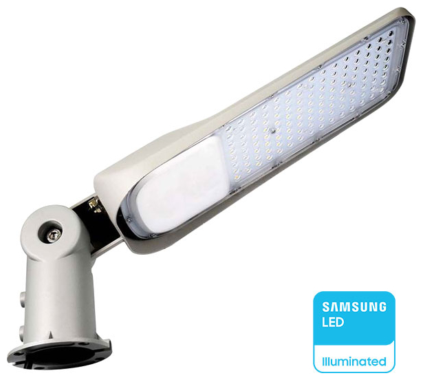 V-TAC Φωτιστικό Δρόμου LED SLIM 50W 100° 5000lm IP65 Samsung Chip με Αισθητήρα Μέρας-Νύχτας Ψυχρό Λευκό Γκρι Σώμα 20433