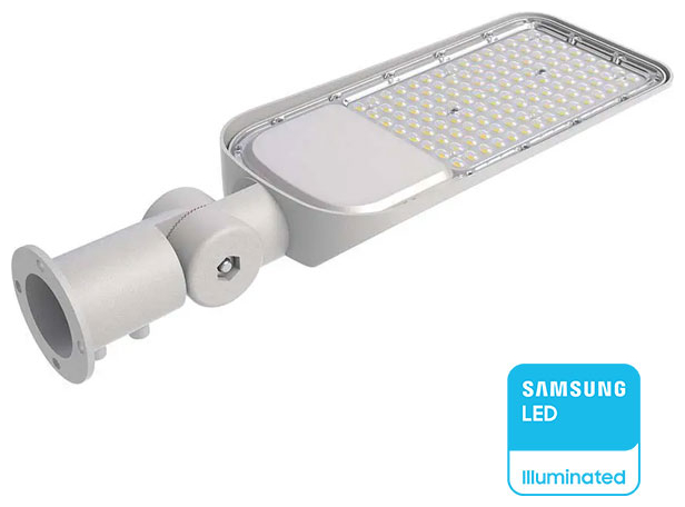V-TAC Φωτιστικό Δρόμου LED SLIM 50W 100° 5000lm IP65 Samsung Chip με Αισθητήρα Μέρας-Νύχτας Ψυχρό Λευκό Γκρι Σώμα 20433