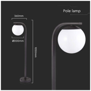 V-TAC Φωτιστικό Κήπου Στύλος E27 Στρογγυλό Μαύρο Ματ 10421