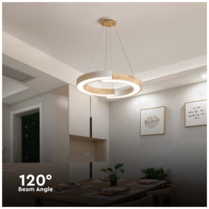 V-TAC Φωτιστικό Κρεμαστό LED 32W 230V 4000lm 120° IP20 Φυσικό Λευκό Άσπρο με Ξύλινο Σώμα 10089