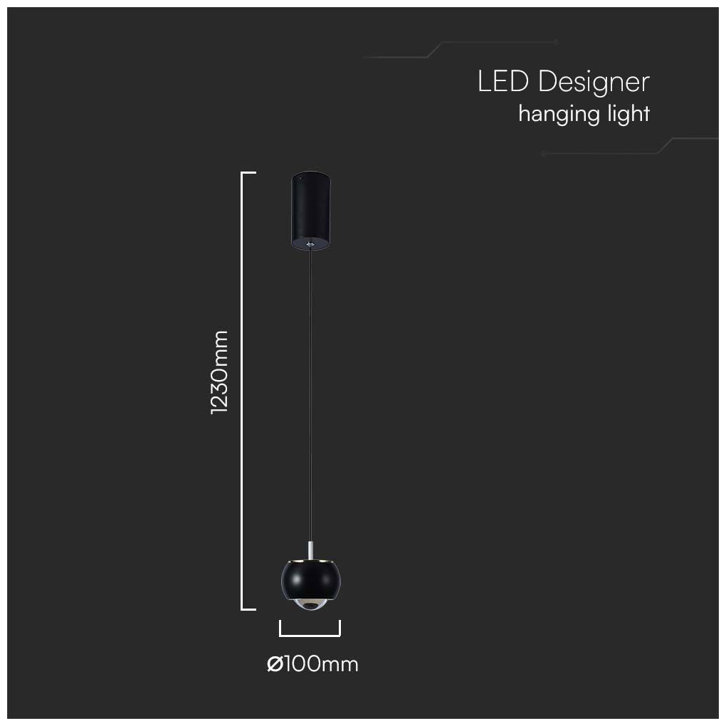 V-TAC Φωτιστικό Κρεμαστό LED 9W 230V 1000lm 120° IP20 Ζεστό Λευκό Μαύρο Σώμα 10078
