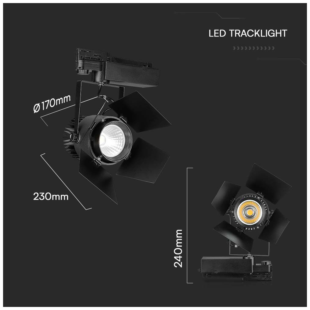 V-TAC Φωτιστικό Σποτ Τριφασικής Ράγας LED COB 33W 230V 3000lm 24°-60° IP20 Samsung Chip Μαύρο Σώμα Φυσικό Λευκό 21372