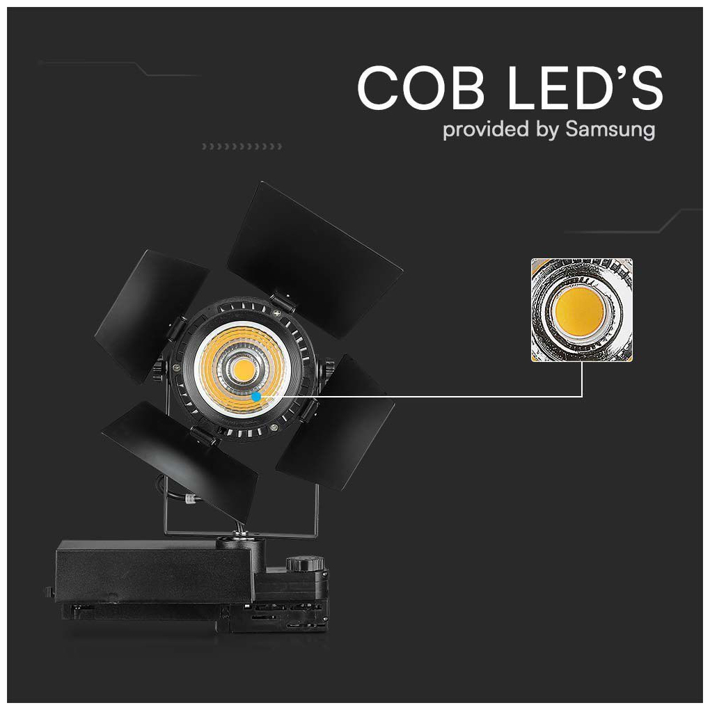 V-TAC Φωτιστικό Σποτ Τριφασικής Ράγας LED COB 33W 230V 3000lm 24°-60° IP20 Samsung Chip Μαύρο Σώμα Φυσικό Λευκό 21372