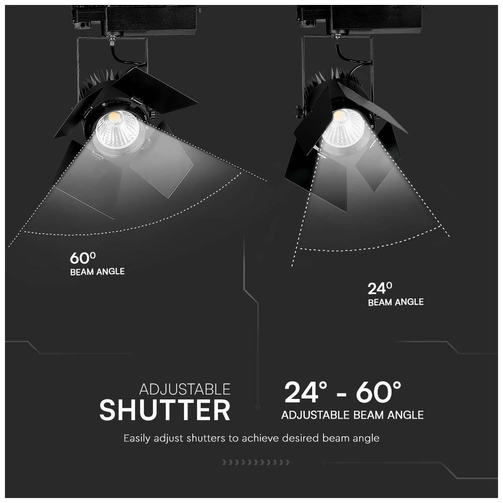 V-TAC Φωτιστικό Σποτ Τριφασικής Ράγας LED COB 33W 230V 3000lm 24°-60° IP20 Samsung Chip Μαύρο Σώμα Φυσικό Λευκό 21372
