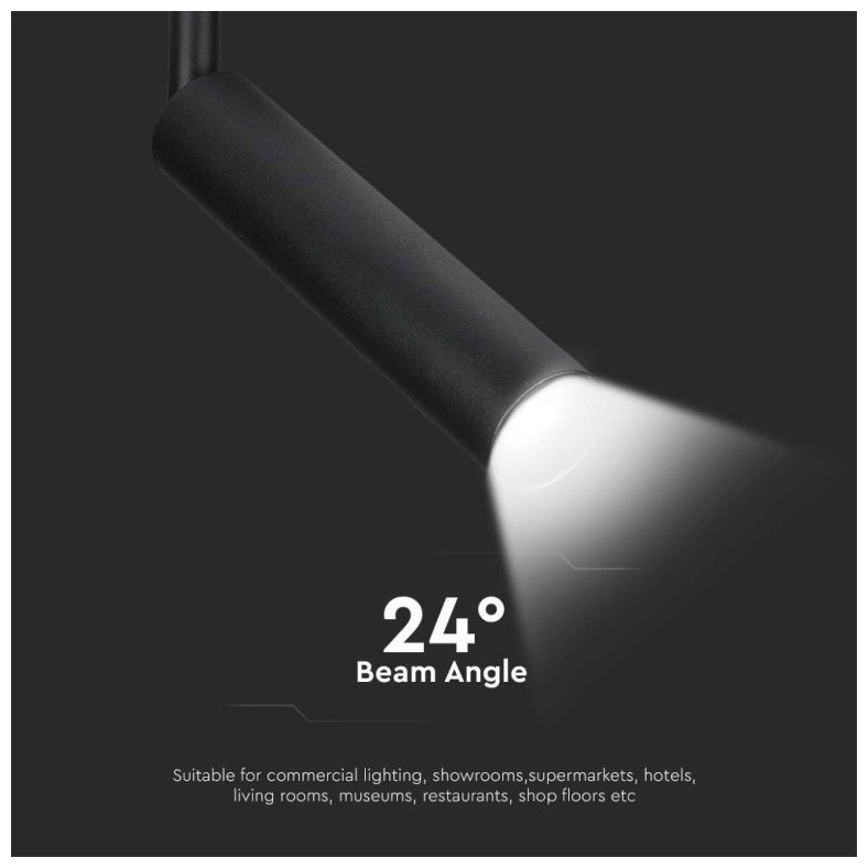 V-TAC Φωτιστικό Σποτ Τριφασικής Ράγας LED COB 7W 230V 700lm 24° IP20 Samsung Chip Μαύρο Σώμα Ψυχρό Λευκό 21355