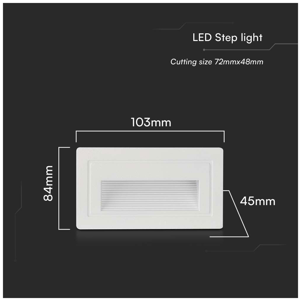 V-TAC Φωτιστικό για Σκαλοπάτια LED – Step Light LED 3W 230V 180lm 270° IP65 Ορθογώνιο Ζεστό Λευκό Άσπρο Σώμα 10378