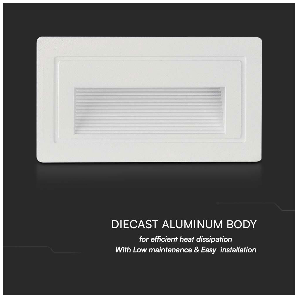 V-TAC Φωτιστικό για Σκαλοπάτια LED – Step Light LED 3W 230V 180lm 270° IP65 Ορθογώνιο Ζεστό Λευκό Άσπρο Σώμα 10378