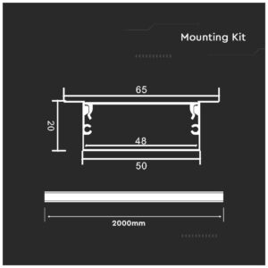V-TAC Χωνευτό προφίλ αλουμινίου για ταινίες LED 2000x50x20mm SKU:23179