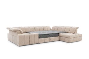 Γωνιακός καναπές-κρεβάτι Magner U σε σχήμα "Π" με αποθηκευτικό χώρο & ηλεκτρικά επεκτεινόμενα καθίσματα 342x107x280cm - Εκρού - Δεξιά Γωνία - BOG4575