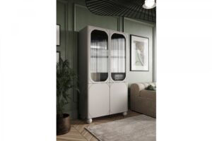 Βιτρίνα Sorena II Μπεζ 100x192x45cm με τζάμι και στρογγυλά πόδια - BOG4589