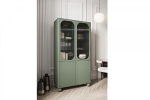 Βιτρίνα Sorena II Λαδί 100x192x45cm με τζάμι και στρογγυλά πόδια - BOG4589