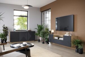 Μπουφές Soho Ανθρακί + Rivier Stone 167x71x43cm - BOG4589