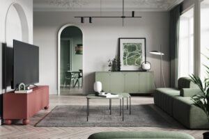 Μπουφές Sorena II Λαδί 200x82x45cm με στρογγυλά πόδια, 4 εσωτερικά συρτάρια & εσωτερικά ράφια - BOG4589