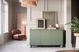 Μπουφές Sorena II Λαδί 150x82x45cm με στρογγυλά πόδια, 4 συρτάρια & εσωτερικά ράφια - BOG4589