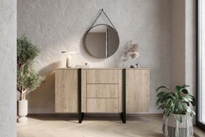 Μπουφές Vera S Φυσικό Δρυς + Μαύρα Πόδια 150x87x45cm με 3 συρτάρια - BOG4589