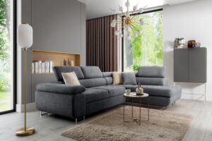 Γωνιακός καναπές/Κρεβάτι Anna L/ Γκρι/Ασημί πόδια/ Δεξιά γωνία/271x98x201 BOG5333
