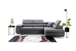 Γωνιακός καναπές/Κρεβάτι Anna L/ Γκρι/Ασημί πόδια/ Δεξιά γωνία/271x98x201 BOG5333