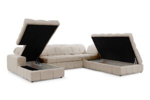 Γωνιακός καναπές-κρεβάτι Magner U III σε σχήμα "Π" με αποθηκευτικό χώρο & ηλεκτρικά επεκτεινόμενα καθίσματα 342x107x280cm - Μπεζ - Δεξιά Γωνία - BOG4575