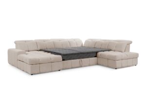 Γωνιακός καναπές-κρεβάτι Magner U III σε σχήμα "Π" με αποθηκευτικό χώρο & ηλεκτρικά επεκτεινόμενα καθίσματα 342x107x280cm - Μπεζ - Δεξιά Γωνία - BOG4575