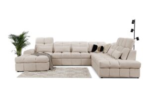 Γωνιακός καναπές-κρεβάτι Magner U III σε σχήμα "Π" με αποθηκευτικό χώρο & ηλεκτρικά επεκτεινόμενα καθίσματα 342x107x280cm - Μπεζ - Δεξιά Γωνία - BOG4575