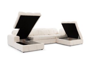 Γωνιακός Καναπές-Κρεβάτι Magner U III σε σχήμα "Π" 342x107x211cm με αποθηκευτικό χώρο 342x107x280cm, Μπεζ - Αριστερή Γωνία - BOG4589