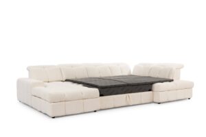 Γωνιακός Καναπές-Κρεβάτι Magner U III σε σχήμα "Π" 342x107x211cm με αποθηκευτικό χώρο 342x107x280cm, Μπεζ - Αριστερή Γωνία - BOG4589