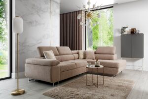 Γωνιακός καναπές/Κρεβάτι Anna L/ Μπεζ/Ασημί πόδια/Δεξιά γωνία/271x98x201 BOG5307
