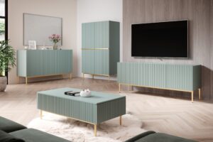 Έπιπλο Τηλεόρασης Niki Γαλάζιο + Χρυσά Πόδια 150x53x45cm με 3 ντουλάπια - BOG4589