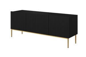 Έπιπλο Τηλεόρασης Niki Μαύρο Ματ + Χρυσά Πόδια 150x53x45cm με 3 ντουλάπια - BOG4589