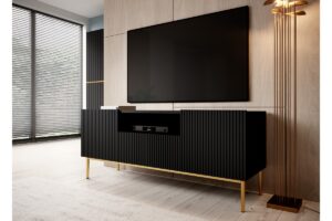 Έπιπλο Τηλεόρασης Niki Μαύρο Ματ + Χρυσά Πόδια 200x60x45cm - BOG4589