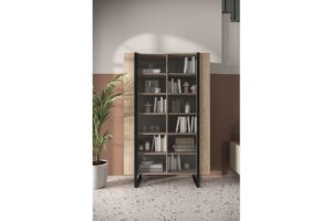 Βιτρίνα Vera Φυσικό Δρυς + Μαύρα Πόδια 120x187x45cm με τζάμι - BOG4589