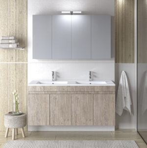 Σετ Πάγκου OMEGA 120cm με Διπλό Νιπτήρα χρ.BEIGE OAK S3BOM120BO0D