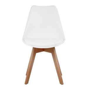 Καρέκλα LORA 47x56.6x82cm Λευκό με Ξύλινα Πόδια και Μαξιλάρι