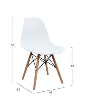 Καρέκλα STEFAN, 46.5x53x82cm Λευκό με Ξύλινα Πόδια