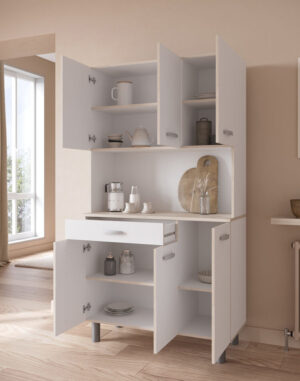 Pasta μπουφές για κουζίνα με 6 ντουλάπια και 1 συρτάρι 101x43x185εκ. Λευκό / Acacia