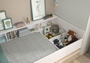 Ewen Κρεβάτι πολυμορφικό μετατρεπόμενο 244/259x110x79εκ. ( για στρώμα 90x140/200εκ. ) με αποθηκευτικούς χώρους και γραφείο Blond Oak / Λευκό