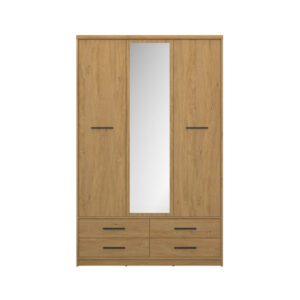 Ντουλάπα Τρίφυλλη με καθρέφτη Pavi Βελανιδιά 124.6x55.1x197.2cm