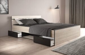 Michigan κρεβάτι με δυο συρτάρια 165x204x74εκ. ( για στρώμα 160x200εκ. ) Brushed Oak / Μαύρο